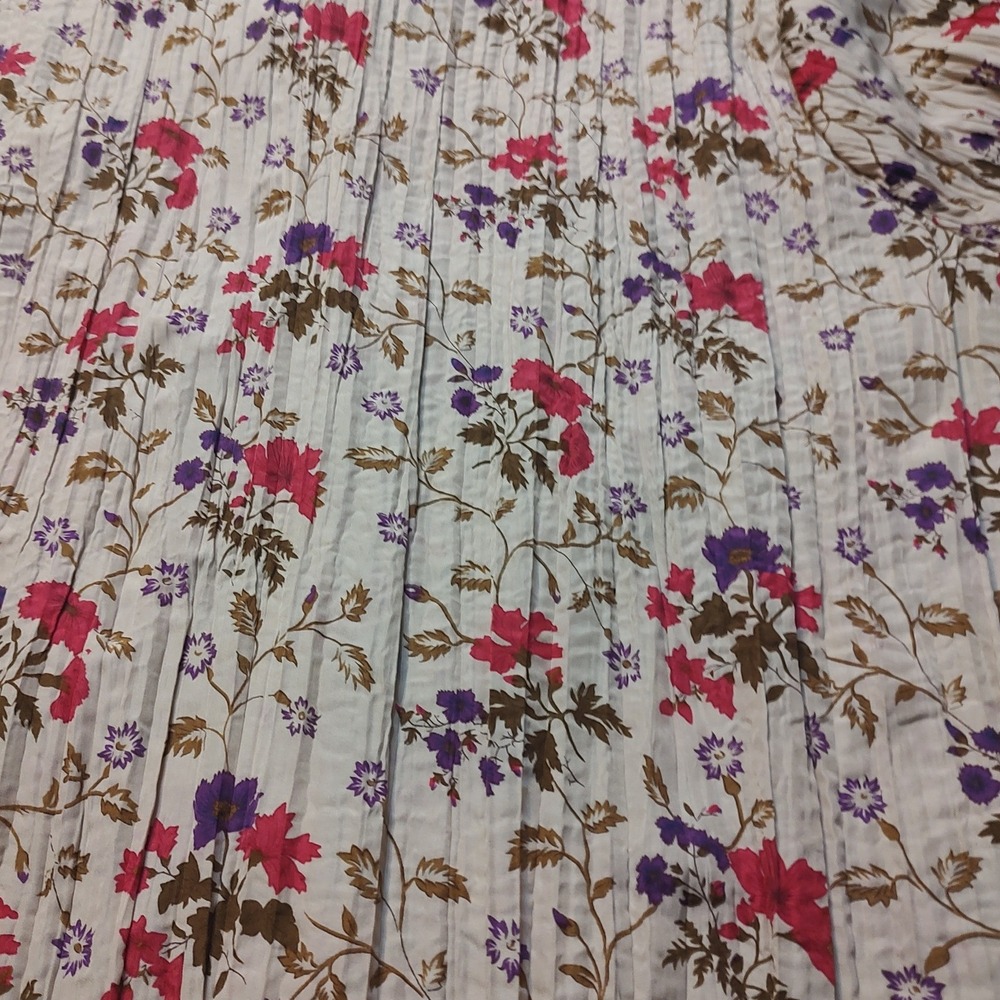 Just My Size Womens 2X Floral Pleated Button Up Blouse Cream Pink Long Sleeve